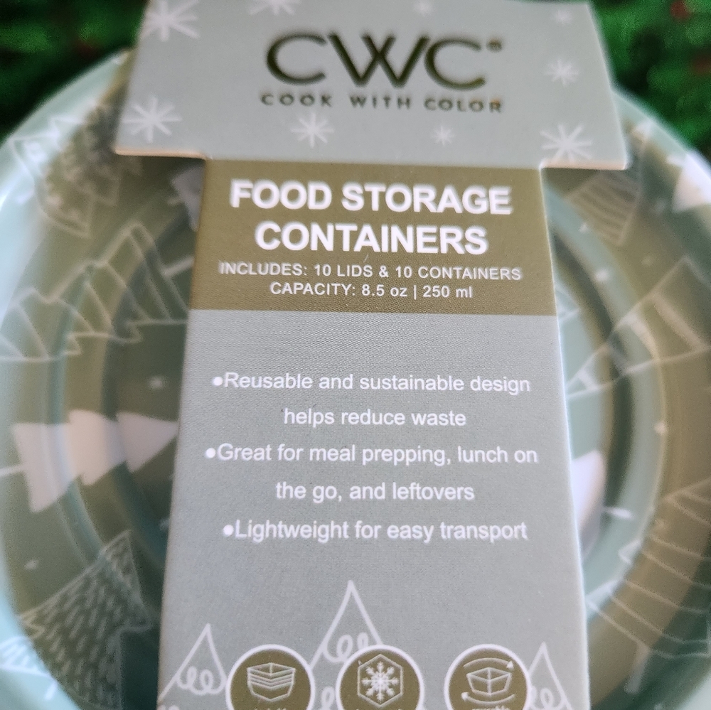 CWC Christmas Food Storage Containers Small Round Pine Trees NWT - Picture 2 of 4